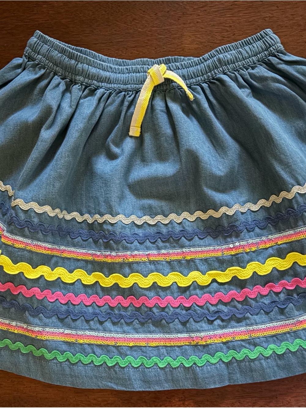 NWT Mini Boden Blue Skirt w/ Multicolor Ric-Rac & Sparkly Trim